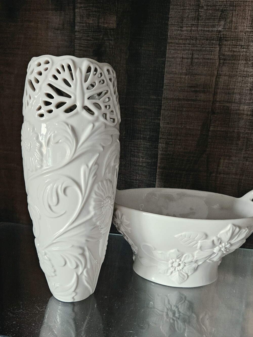Lenox White Embossed Floral Ceramic Vase